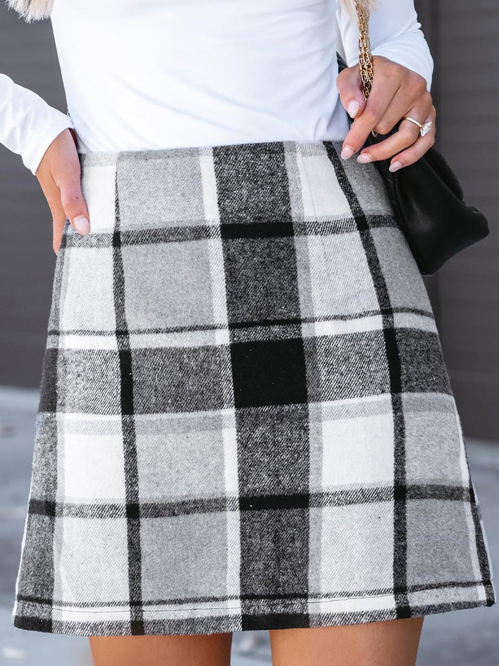 CUPSHE Karierter Minirock, Klassischer Preppy-Stil Damenrock, Modischer Herbst-Winter Minirock XS Sc