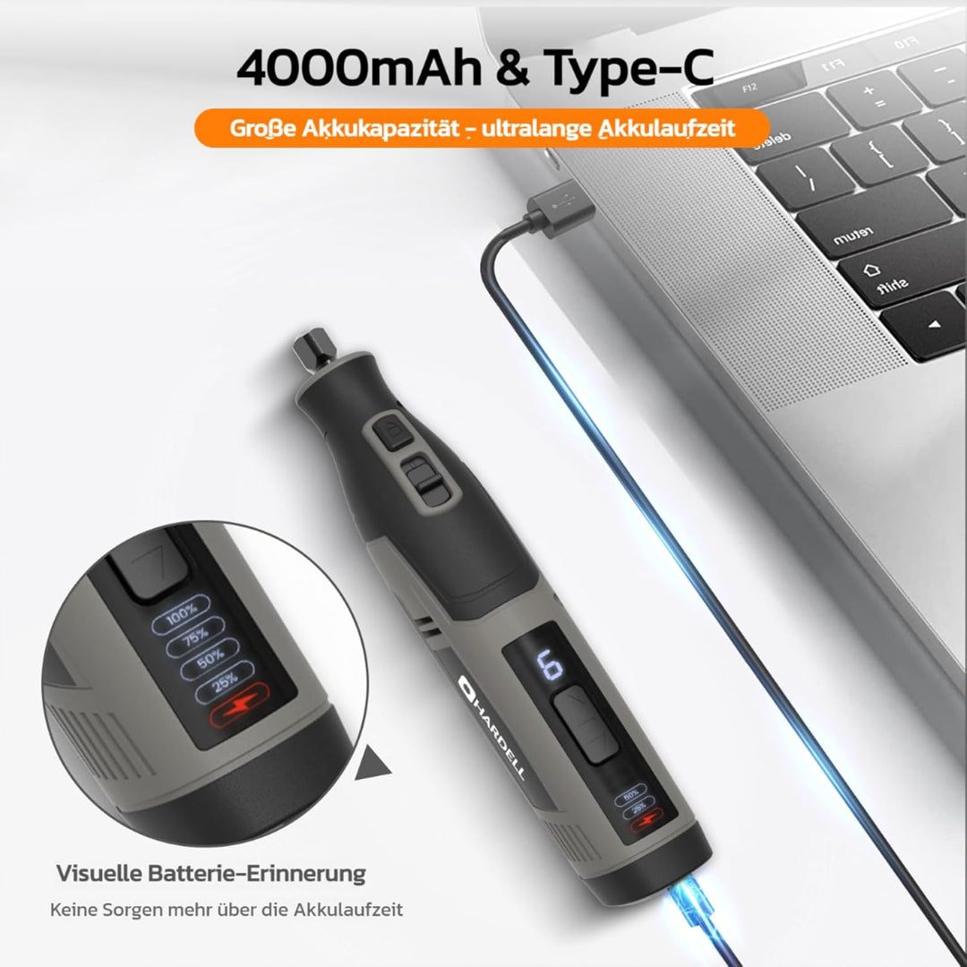 HARDELL 4V Akku Rotationswerkzeug Set mit 80 Zubehörteilen, 4000-mAh-Akku, 6 variable Geschwindigkei