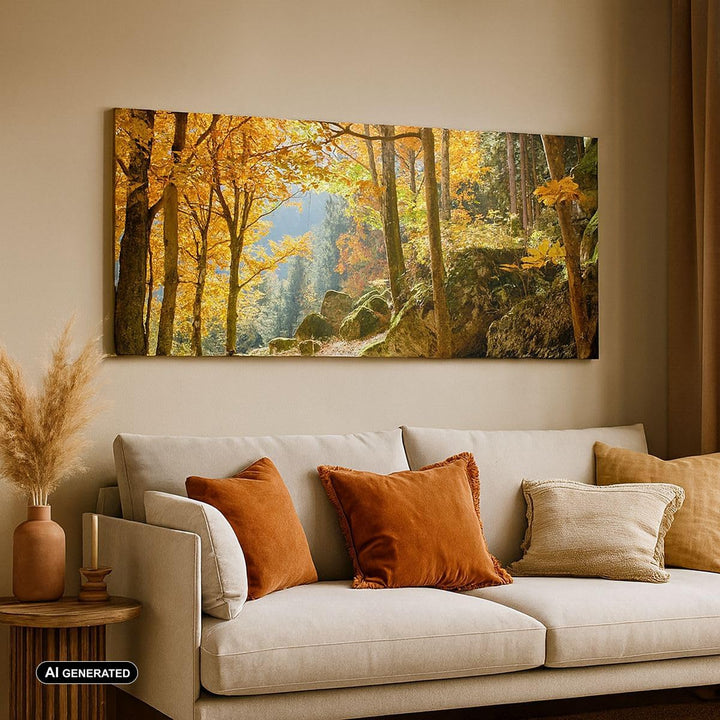 Wandbilder Dekoration Wohnzimmer Herbst berg wald natur Panorama Bilder auf Leinwand 120x50cm Leinwa