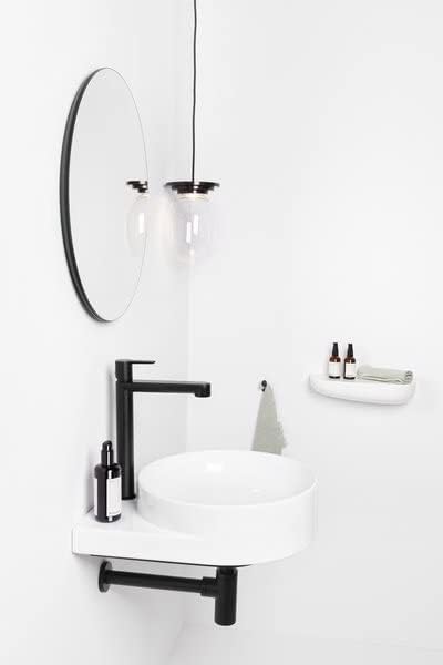 Waschbecken Set mit Original-Einbauregal und Schwarz Zubehör, Waschbecken zur Wandmontage mit Hahnlo
