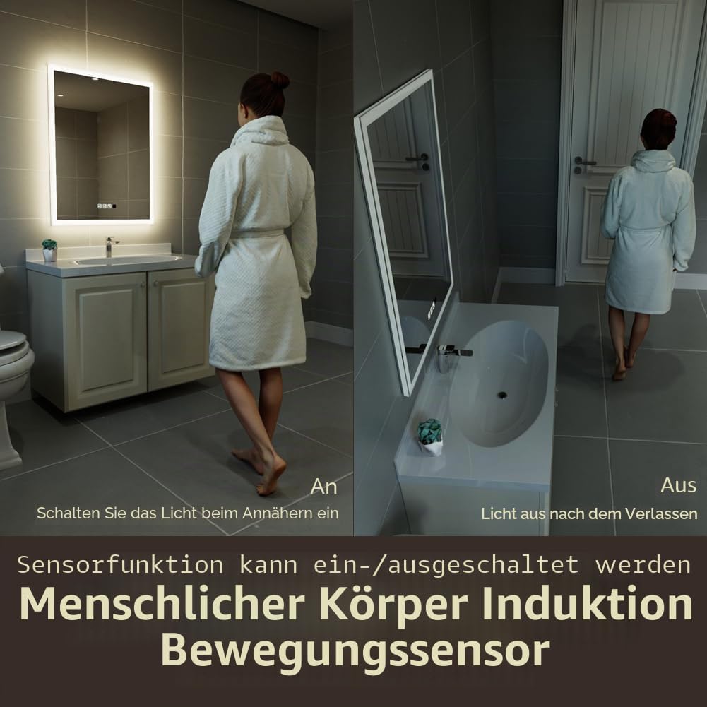 GANPE LED Badezimmerspiegel, Schminkspiegel Wandmontage, menschliche Induktion, Bluetooth, Anti-Besc