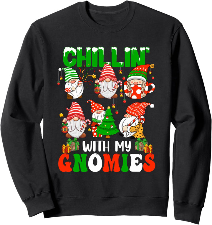 Chillin' With My Gnomies Christmas Group Gnomes Family Kids Sweatshirt