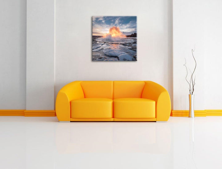 Heisse Quelle in Island, Format: 70x70 auf Leinwand, XXL riesige Bilder fertig gerahmt mit Keilrahme