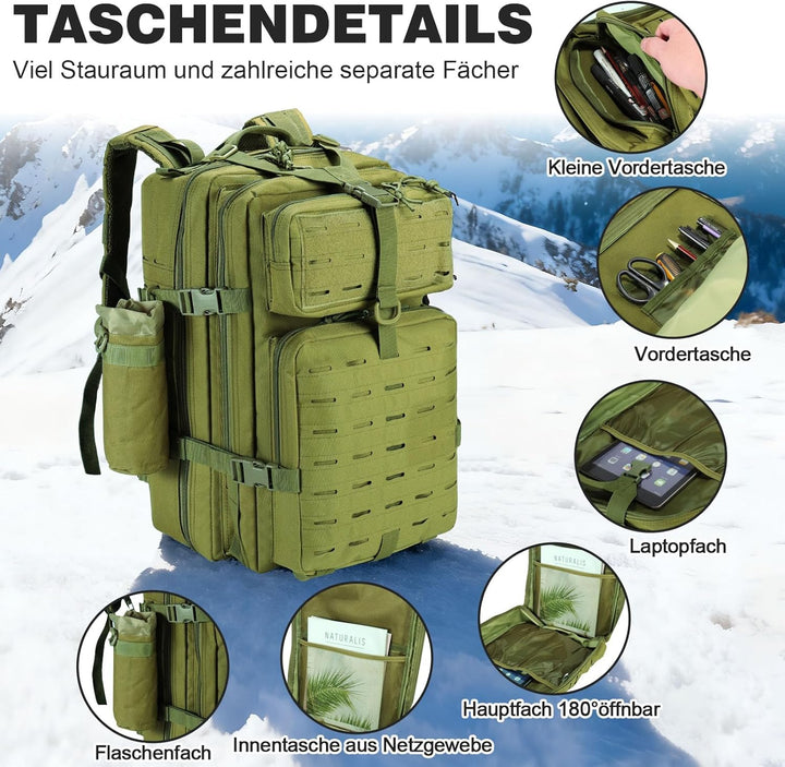 SHANNA Trekkingrucksack, Wanderrucksäcke Militärrucksack 45L Armee Rucksack MOLLE Assault Pack Takti