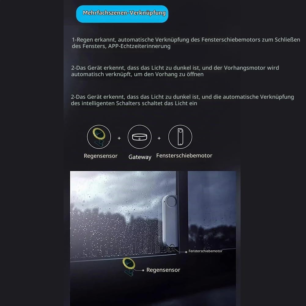 Tuya Smart Zigbee Regensensor mit Lichtdetektor, Solarbetrieben, IPX6 Wasserdichter Regensensor, Fer