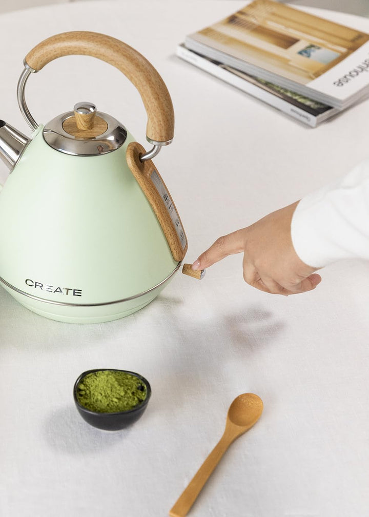 CREATE/KETTLE RETRO L/Elektrischer Wasserkocher Pastellgrün/Schnelles Aufkochen, Fassungsvermögen 1,