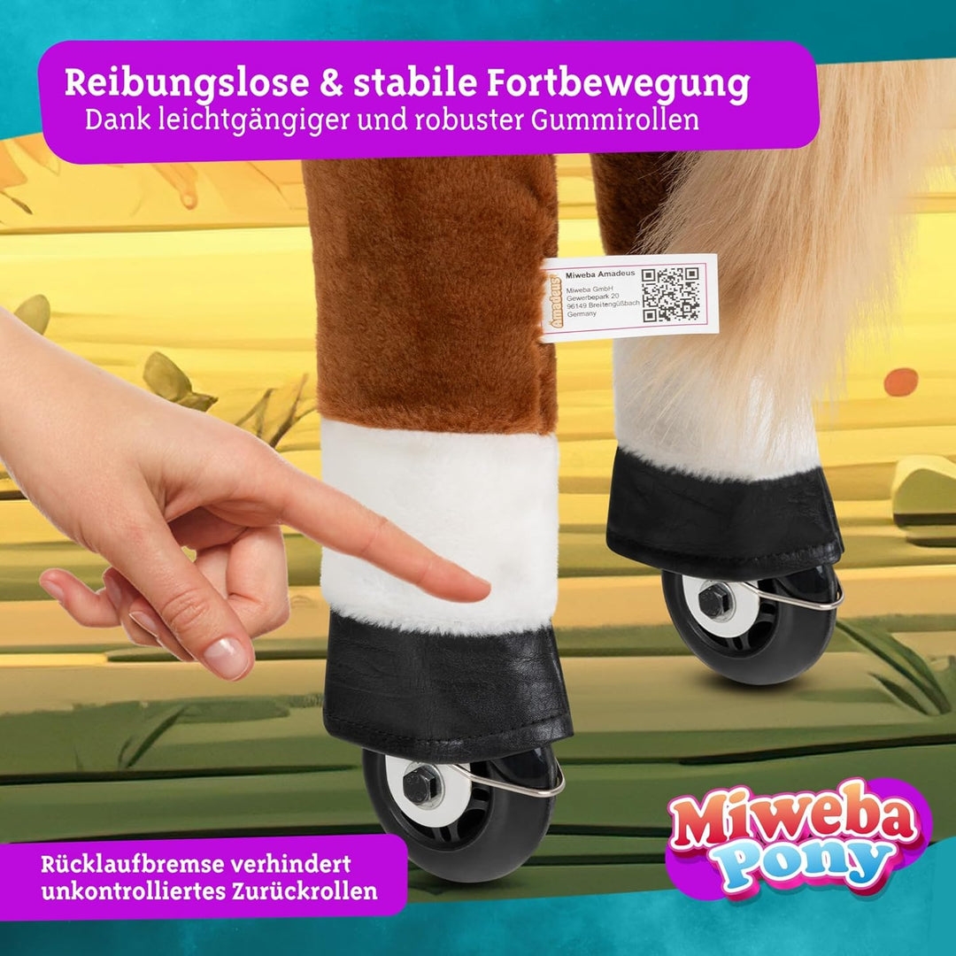 Miweba Pony Amadeus | Reitpferd auf Rollen - Pferd für Kinder - Schaukelpferd - Schaukeltier - Kusch