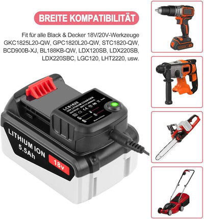 EICHXO 18V 5.5Ah Li-Ion Akku Kompatibel mit Black Decker 18V Gartengeräte und Elektrowerkzeuge BL201