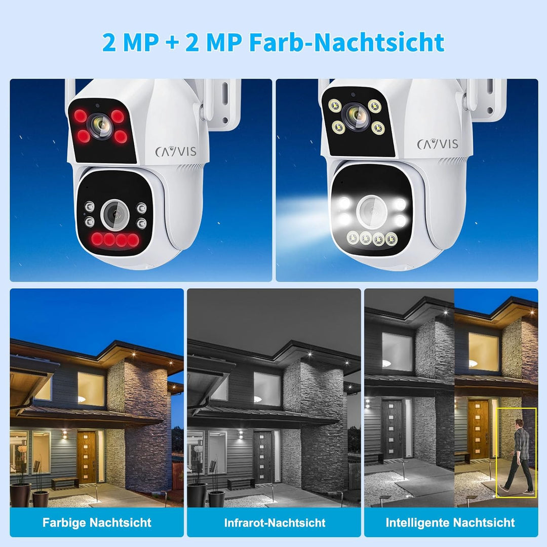 überwachungskamera Aussen WLAN, 2.4GHz/5GHz PTZ Dual-Lens Überwachungs Kamera Aussen mit KI-Personen