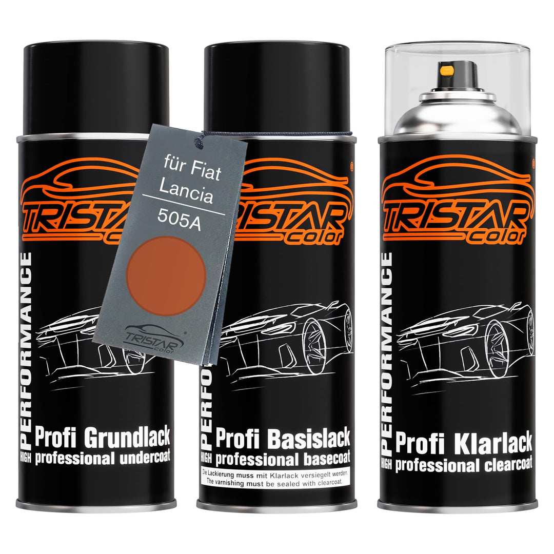 TRISTARcolor Autolack Spraydosen Set für Fiat/Lancia 505A Arancio New Batik Metallic/Arancio Terra M