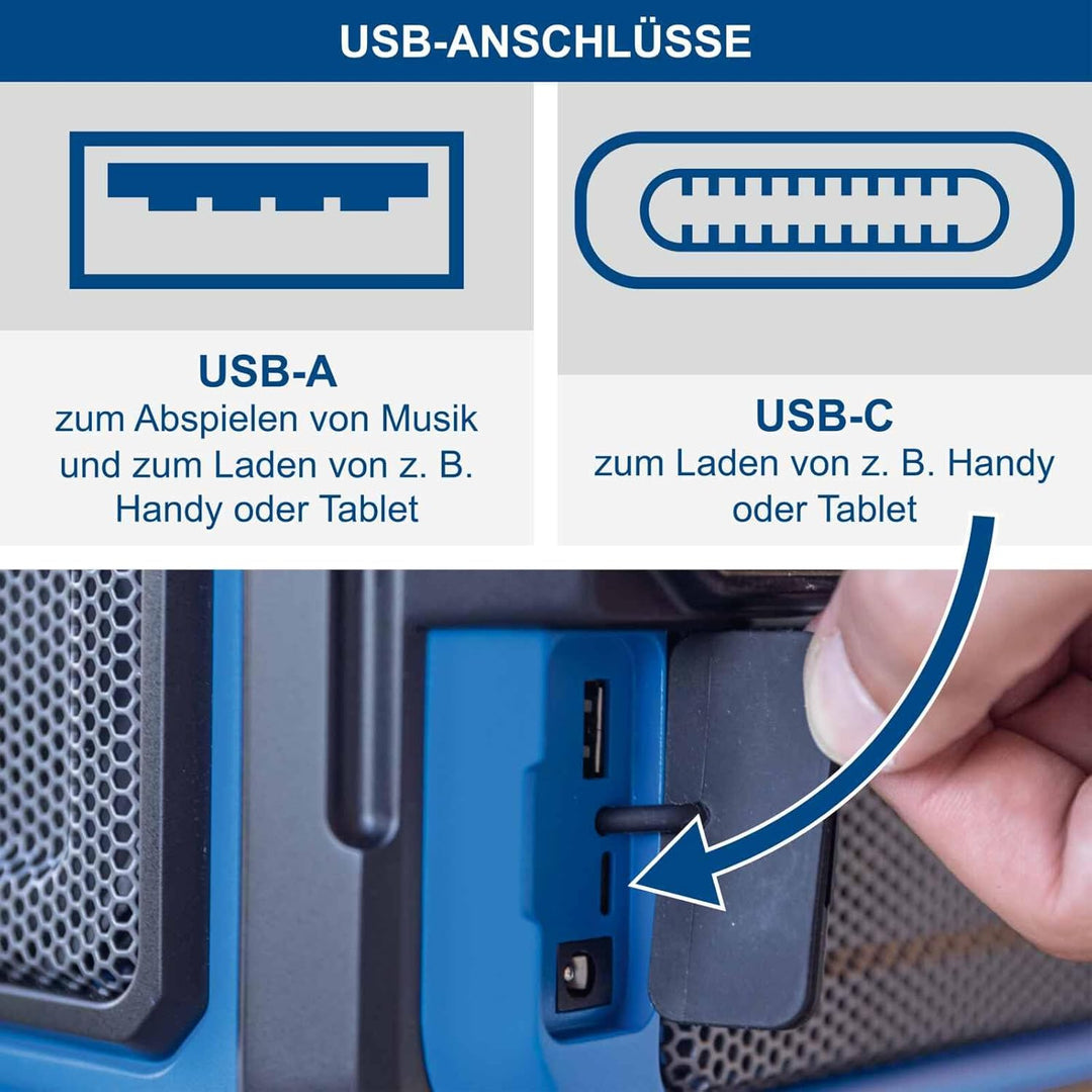 Scheppach Akku Baustellenradio C-DAB30-X | Empfang DAB+ & FM, Audio Bluetooth & USB-A | 30W Lautspre