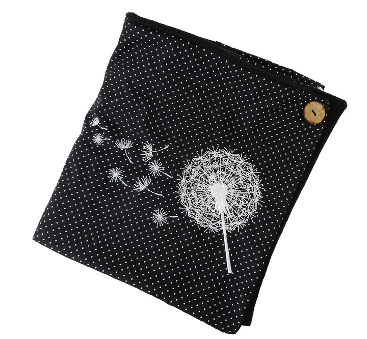 pinkeSterne ☆ Warmer Fleece Schal Knopfschal Pusteblume Schwarz Stickerei Punkte Dots Damenschal Sch