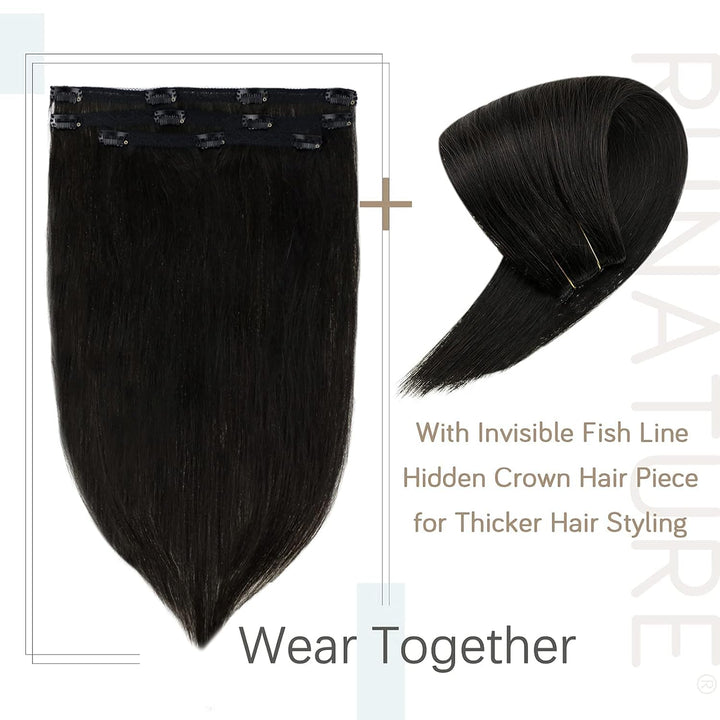 RUNATURE Haarverlängerung Echthaar Clip Schwarz 45cm 3 Stück Naturliches Haar Extensions Seamless #1