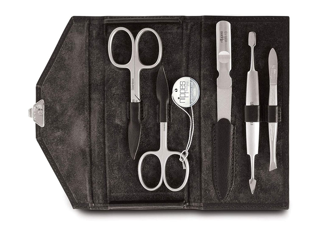 nippes Solingen Locks Maniküre Set, 5-teilig, Edelstahl nickel- & rostfrei, Echtes Rindsleder-Nagele