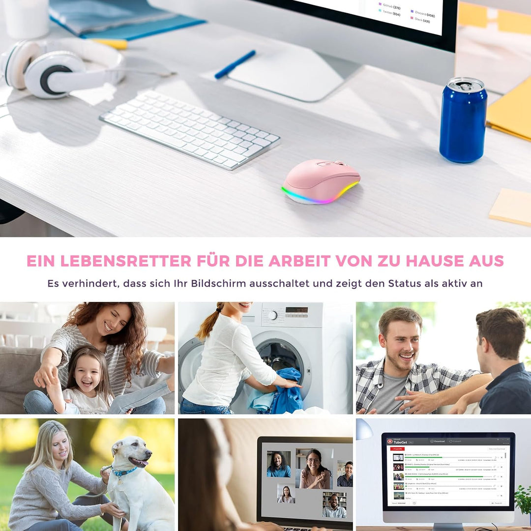 Seenda Kabellose LED Maus, Wiederaufladbar Mit Jiggler, Leise 2.4G USB Funkmaus für Laptop, Computer