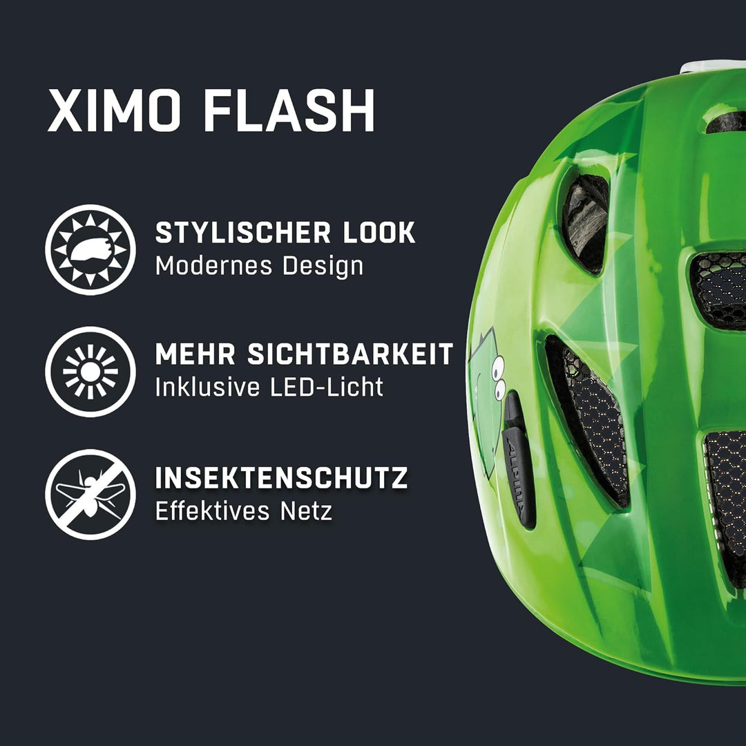 ALPINA XIMO FLASH - Beleuchteter, Reflektierender, Leichter & Anpassbarer LED Fahrradhelm Für Kinder