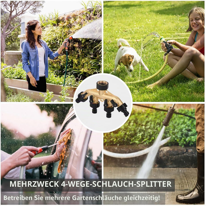 RoseFlower 4 Wege-Ventil Wasserverteiler aus Messing, Garten Schlauch Rohr Splitter Wasserhahn Verte