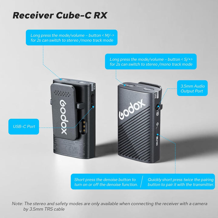 Godox Cube-C Combo Kit2 Wireless Lavalier Mikrofon für Kamera/iPhone/Android/PC,300m Reichweite, 48K