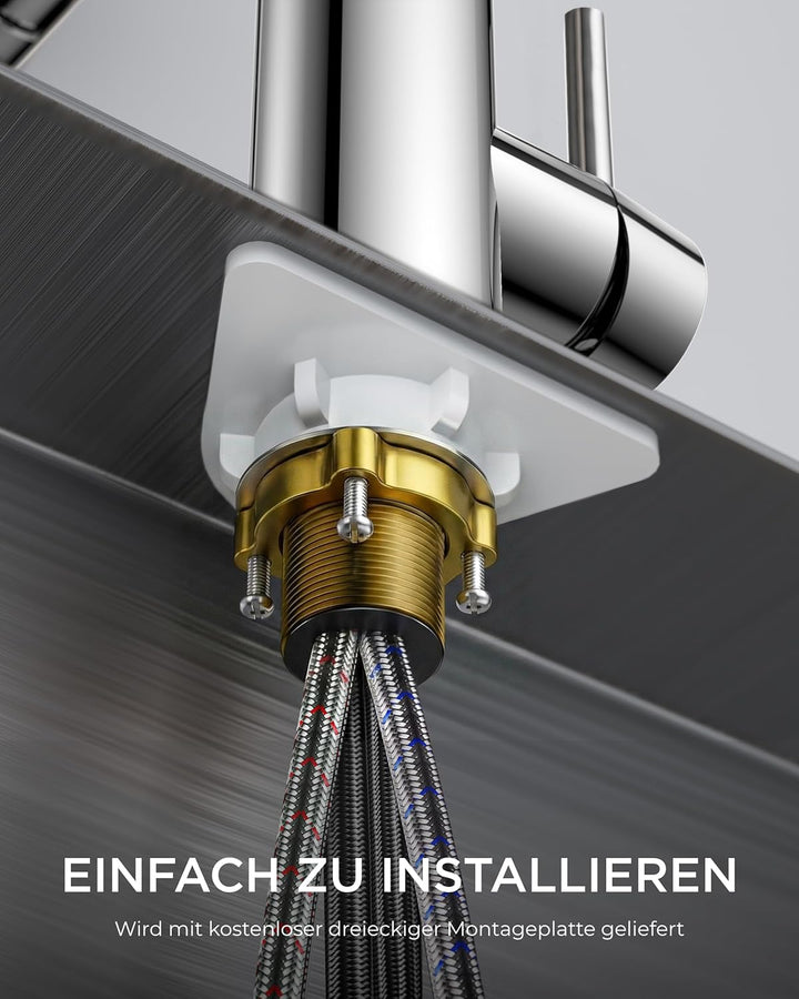 FORIOUS Wasserhahn Küche, Küchenarmatur Ausziehbar mit Brause, Spültischarmatur Küche, L-förmiger Ed