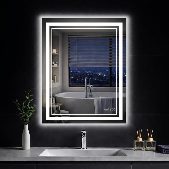 Badspiegel mit Beleuchtung, 60x80cm LED Badezimmerspiegel mit Beleuchtung, Badspiegel Mit Touch Scha