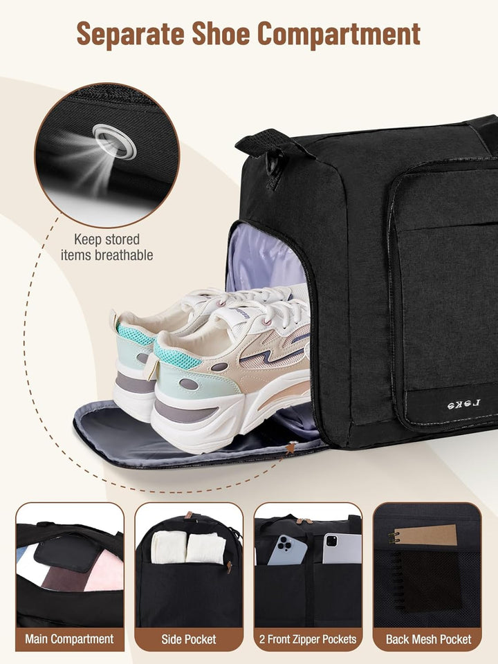 Lekesky Faltbare Reisetasche Weekender mit Schuhfach, 60L Reisetasche Sporttasche Kliniktasche Krank