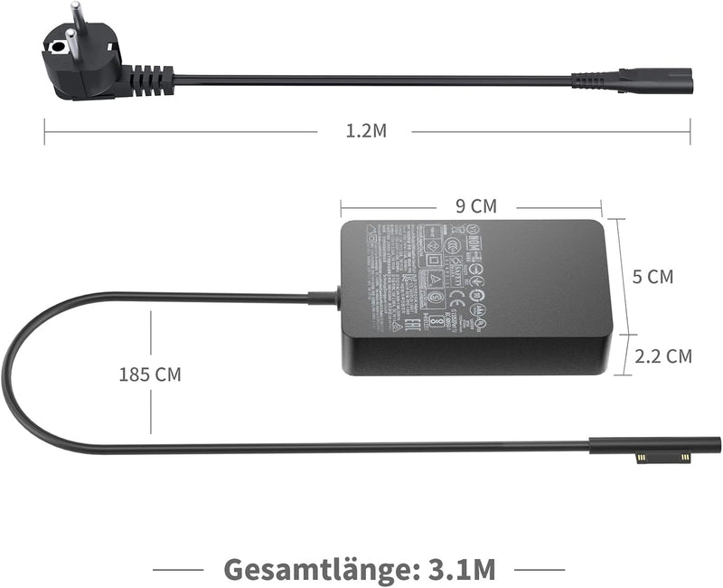 CYD 15V 102W Ladegerät-Charger-Notebook Netzteil für Microsoft Surface Go 3 Surface Pro 8 Surface La