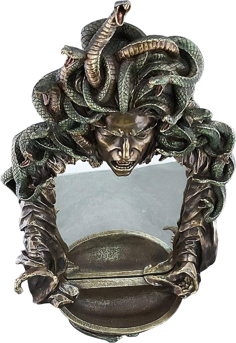 Medusa Head of Snakes Gothic Wandspiegel Dekor Statue Skulptur Bronze Finish