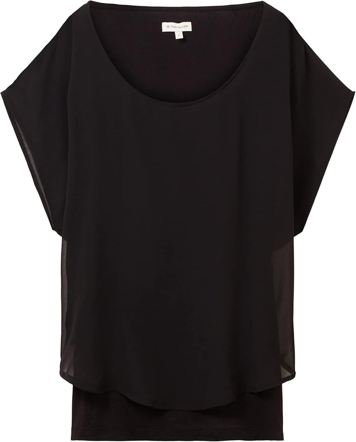 TOM TAILOR Damen T-Shirt mit Überwurf XXS 14482 - Deep Black, XXS 14482 - Deep Black