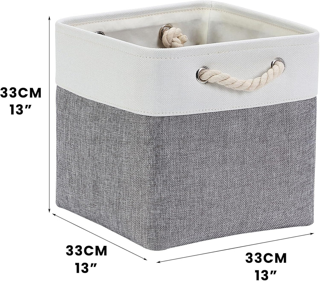 Mangata Aufbewahrungsbox Stoff 33x33x33 cm, aufbewahrungskorb Grau Weiss, Korbe Stoff in Würfel für
