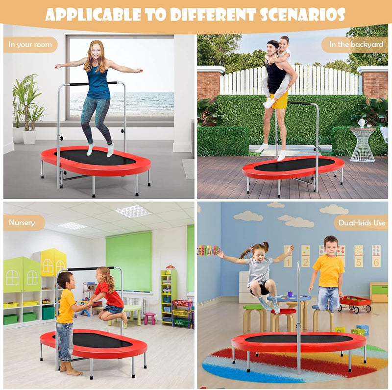 RELAX4LIFE Klappbares Trampolin 2 Personen, Mini Trampolin mit höhenverstellbarem Haltegriff, bis 15