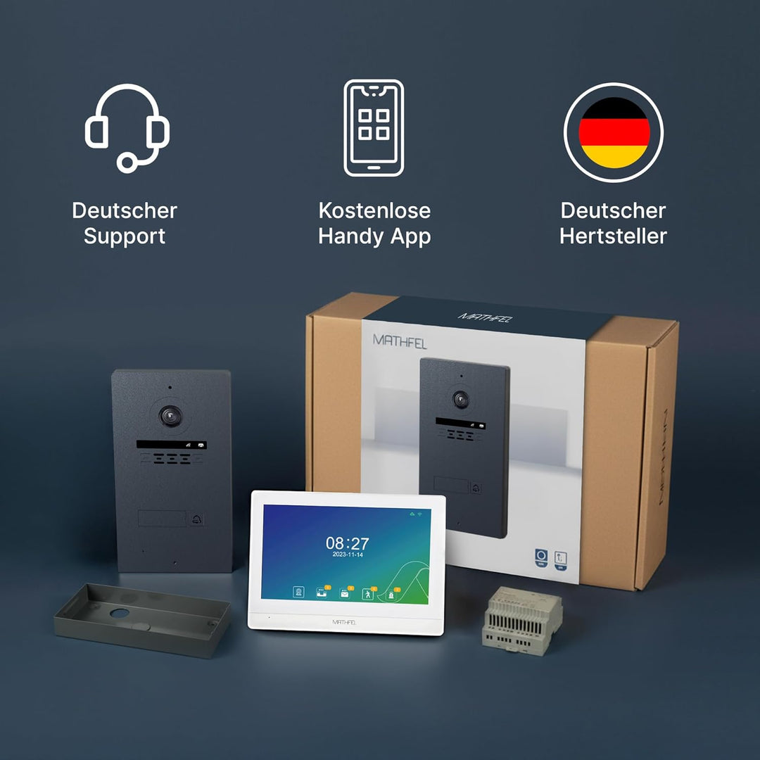 Mathfel 2-Draht Video Türsprechanlage Einfamilienhaus – Full HD 170° Kamera mit WLAN – 2×10-Zoll Tou