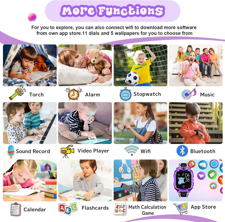 Kinder-Handyuhr mit GPS-Tracker, Smartwatch für Jungen und Mädchen, 4G Video & Telefonanruf mit 360°