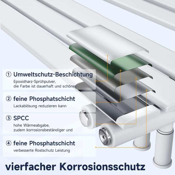 SONNI Badheizkörper Flach Handtuchtrockner 1038 x 400 mm Weiss Handtuchwärmer mit Multiblock Seitena