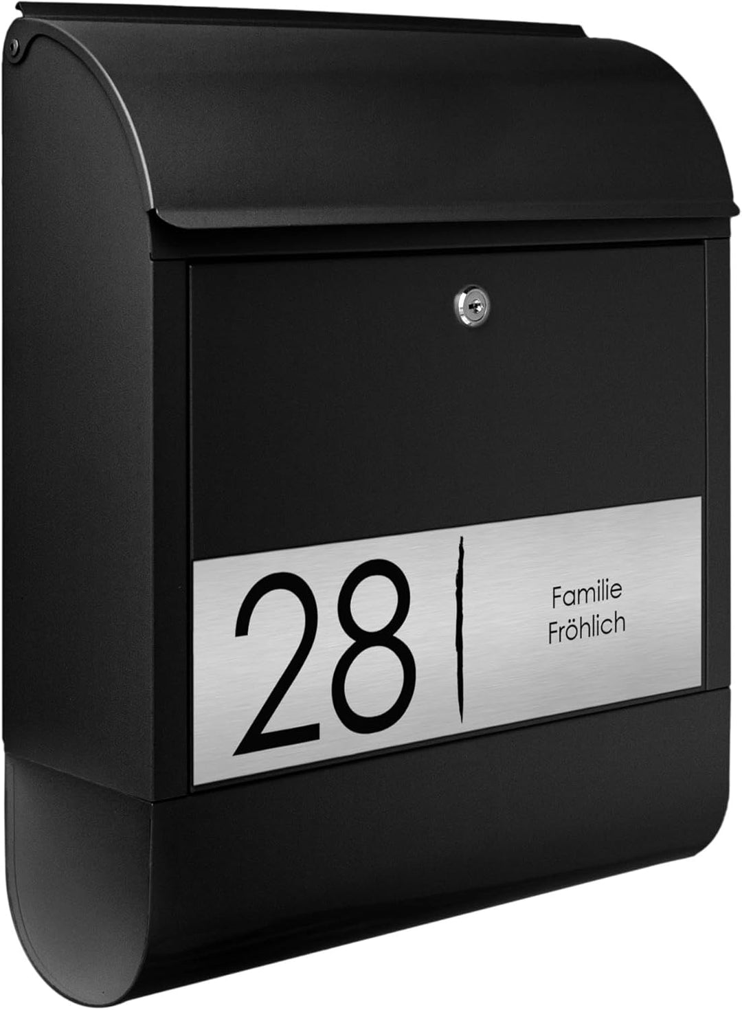 banjado® Briefkasten personalisiert mit graviertem Namensschild in Silber/Briefkasten schwarz 39x47x