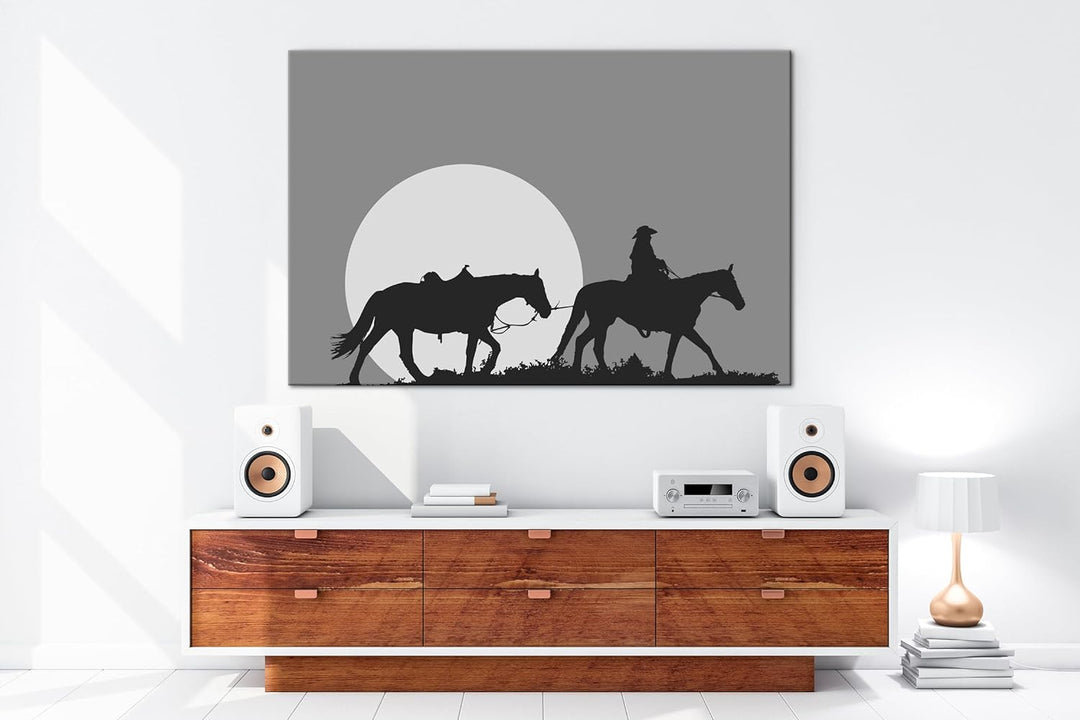 deyoli Cowboy im Sonnenuntergang Format: 60x40 Effekt: Monocrome Blau als Leinwand, Motiv fertig ger