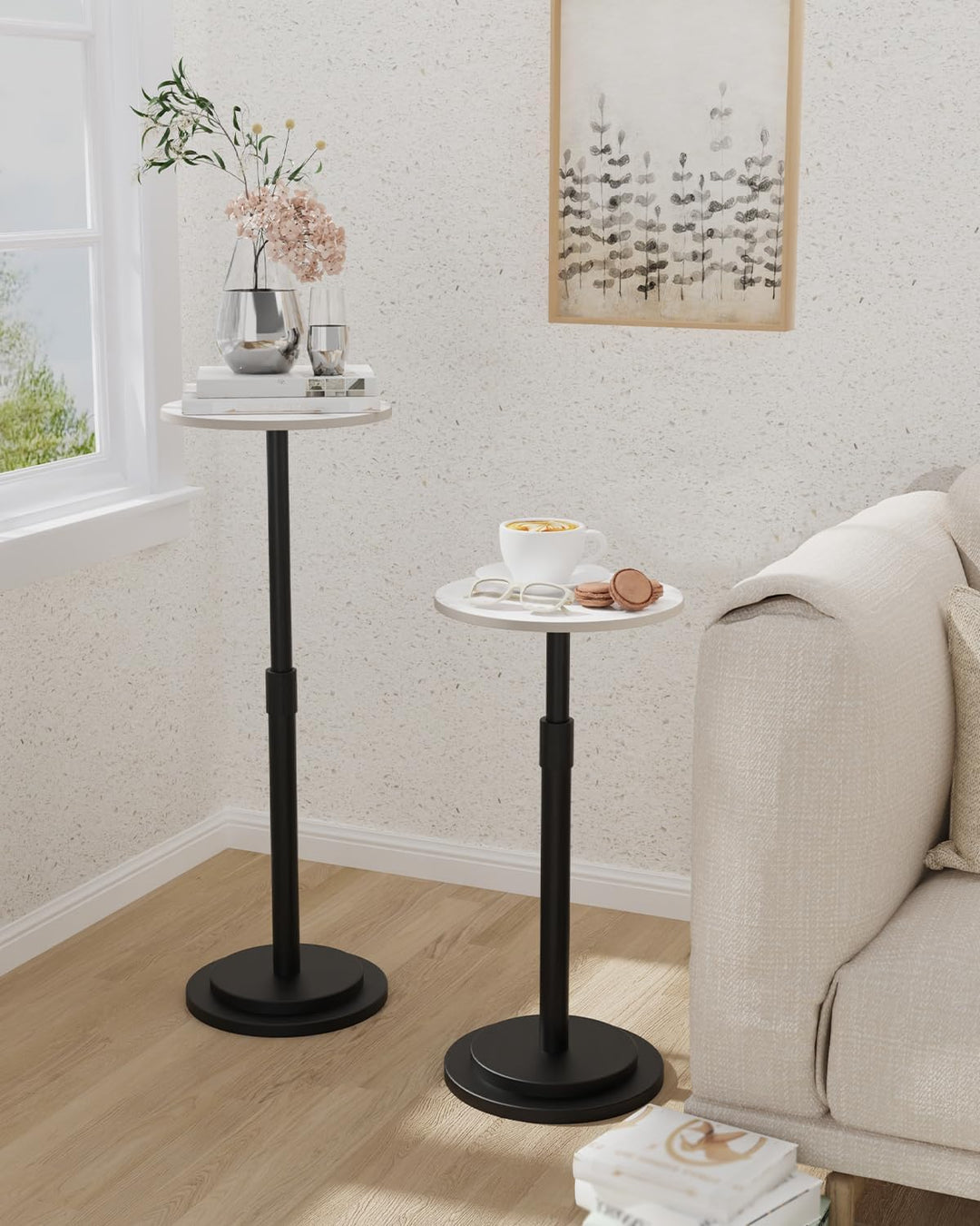 Rund Beistelltisch, Höheneinstellbar Klein Metall Couchtisch, für Balkontisch, Nachttisch, Beistellt