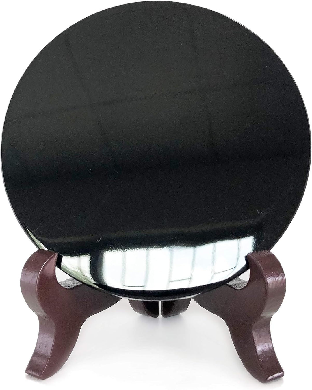 Polar Jade Schwarz Obsidian Wahrsager Spiegel (90 mm /3.5" mit Holzständer) 90 mm /3.5" with Stand,