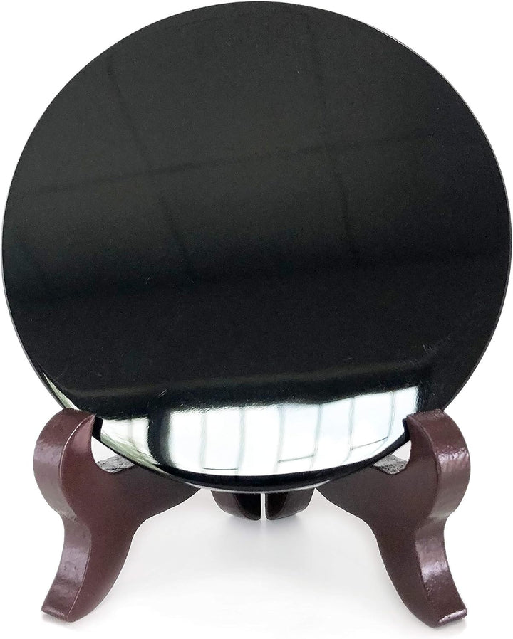 Polar Jade Schwarz Obsidian Wahrsager Spiegel (90 mm /3.5" mit Holzständer) 90 mm /3.5" with Stand,