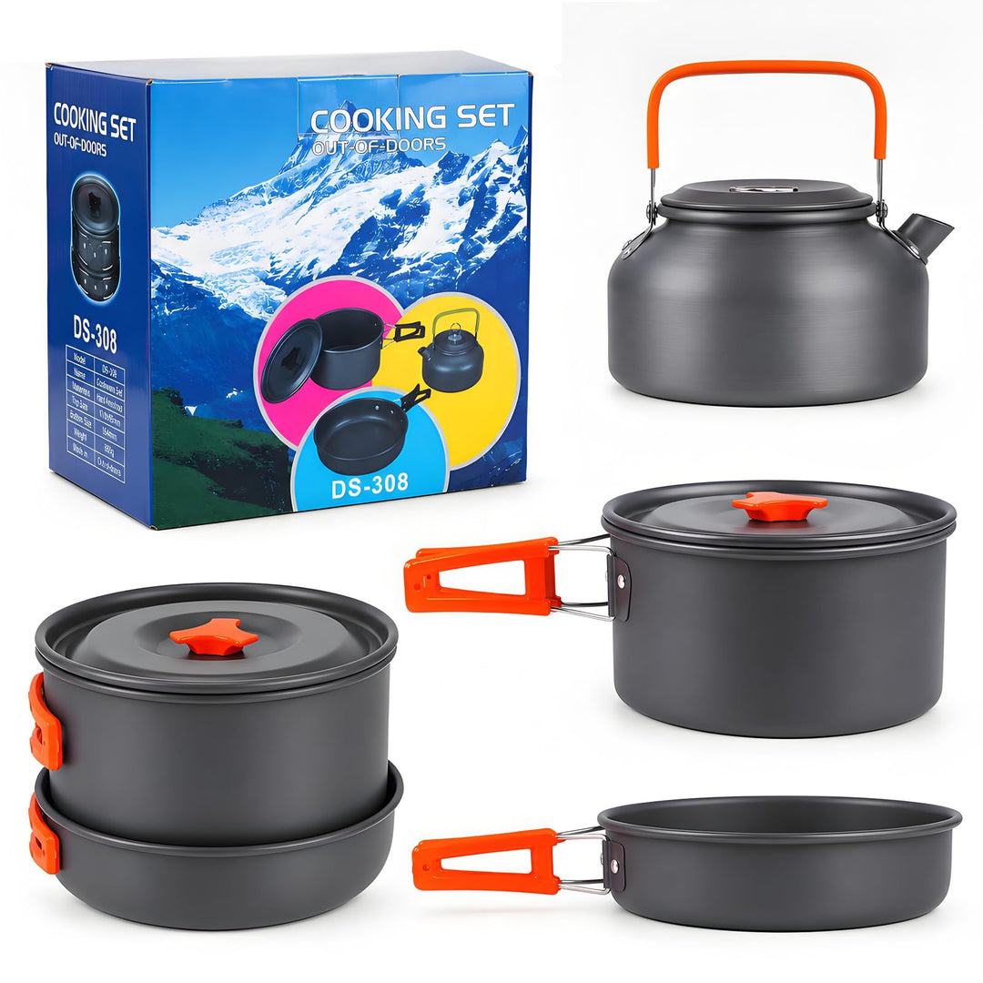 aiGear Camping Kochgeschirr Set/Outdoor Geschirr Set | Camping Topf Kochtopf Tragbar Aluminium | mit