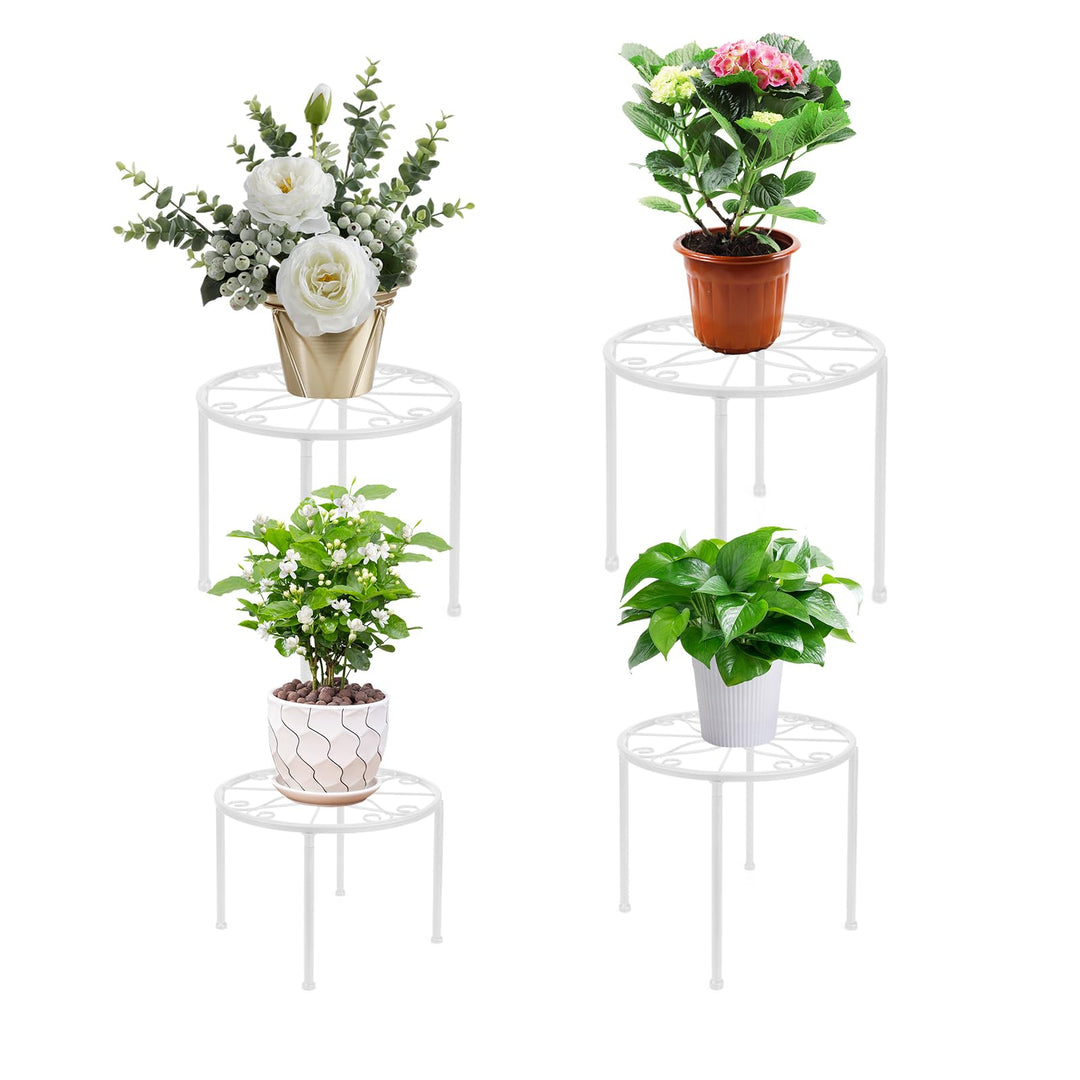 LEUTED Blumenständer 4-in-1 Set, Blumenhocker Metall für Innen Aussen, Pflanzenhocker für Balkone In