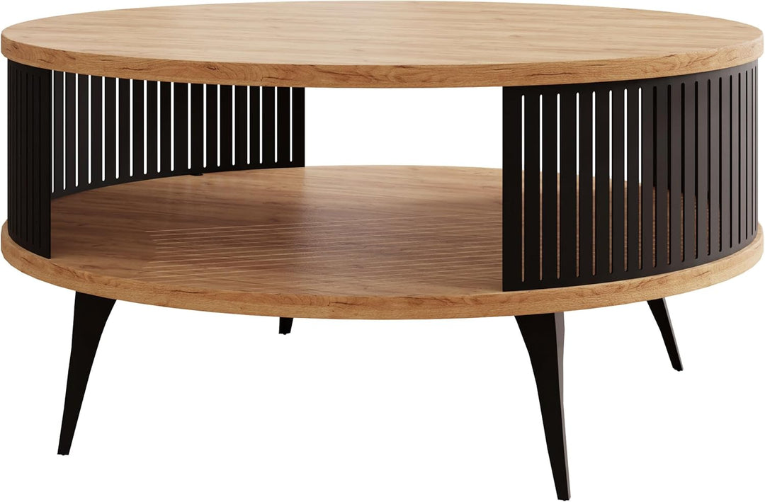 Mirjan24 Couchtisch mit Ablage Rajkon, Runde Form, Metallbeine, Kaffeetisch, Wohnzimmertische, Beist