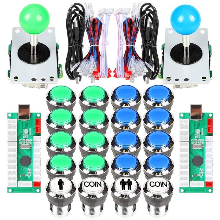 Fosiya 2 Spieler Arcade Joystick LED-Chrom-Drucktasten für PC MAME Raspberry Pi Video-Spiele Arcade