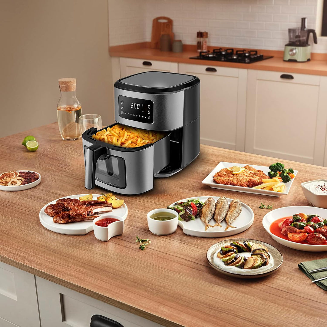 Karaca Multifry Inox XXL 7 Liter Airfryer mit digitalem Glasfenster, Heissluftfritteuse, 360-Grad-Lu