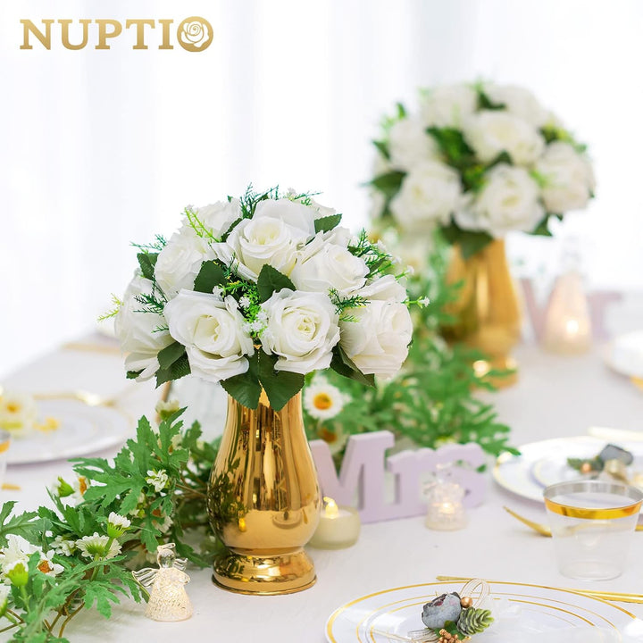 2 künstliche Blumen-Kugel-Arrangement-Blumenstrauss, 15 Köpfe, Kunststoff-Rosen mit Sockel, geeignet