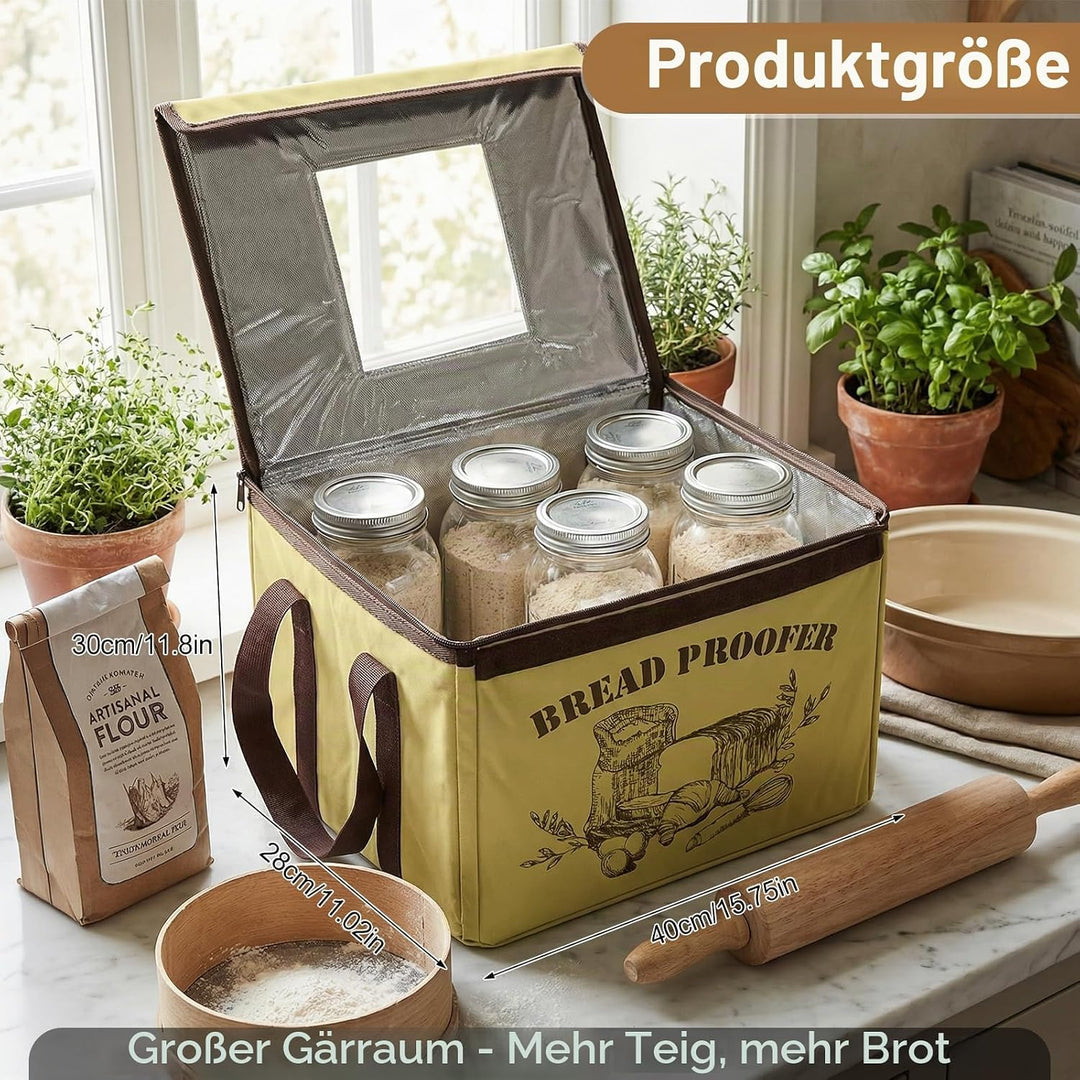 Brot Gärbox Sauerteig Dreiseitige Heizung, Faltbarer Gärschrank 10-45°C NTC-Sensor, 48H Timer Sauert