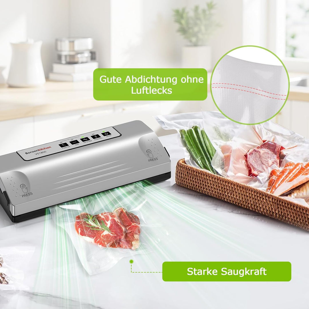 Bonsenkitchen Vakuumiergerät, 30 cm stabile Schweissnaht, Pulse-Funktion für Feuchtes, externer Vaku