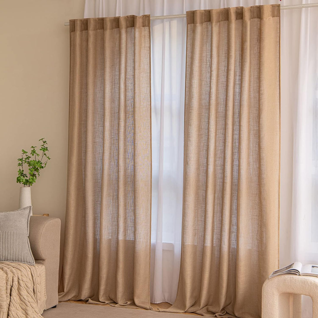 MIULEE Gardinen Vorhänge schlaufenschal Voile Vorhang Modern Leinenoptik Halbtransparent für Wohnzim