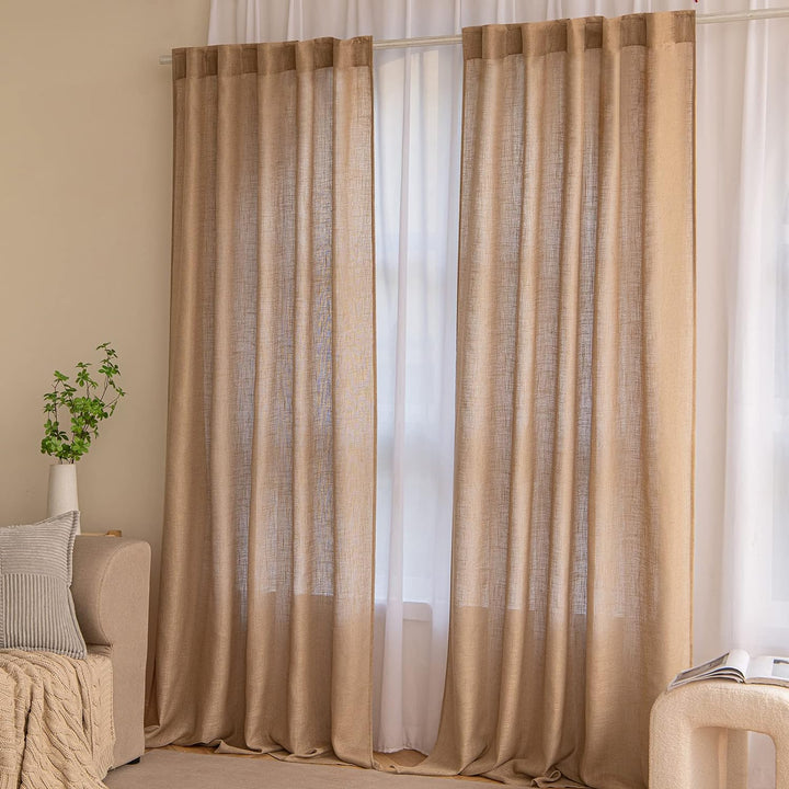 MIULEE Gardinen Vorhänge schlaufenschal Voile Vorhang Modern Leinenoptik Halbtransparent für Wohnzim
