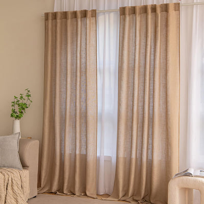 MIULEE Gardinen Vorhänge schlaufenschal Voile Vorhang Modern Leinenoptik Halbtransparent für Wohnzim