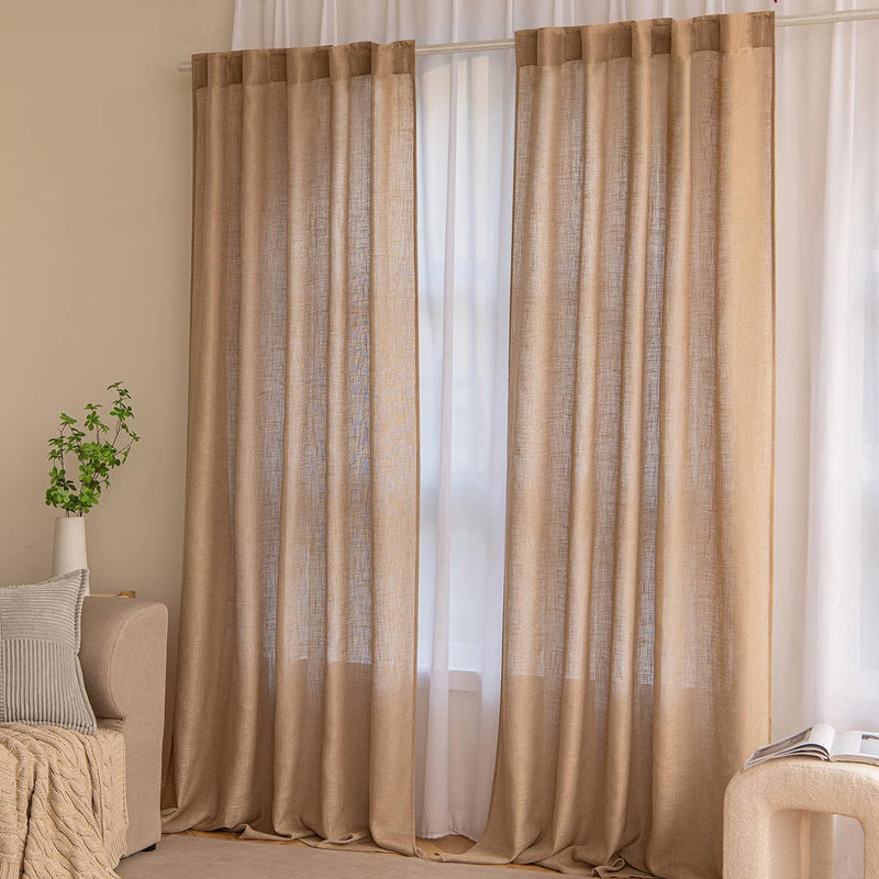 MIULEE Gardinen Vorhänge schlaufenschal Voile Vorhang Modern Leinenoptik Halbtransparent für Wohnzim